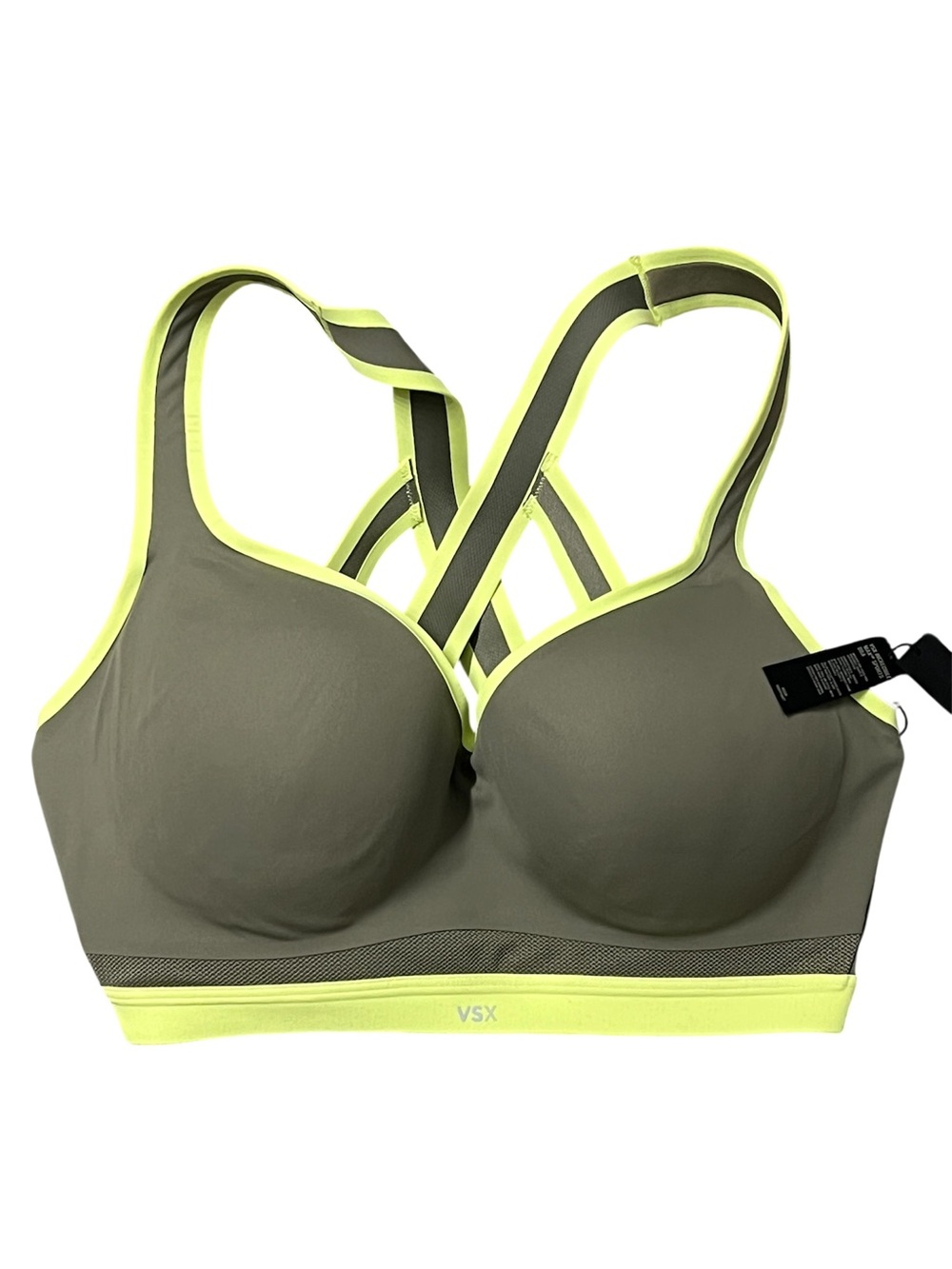 Victoria's Secret incredible plunge Olive Sports Bra with Neon Yellow Trim